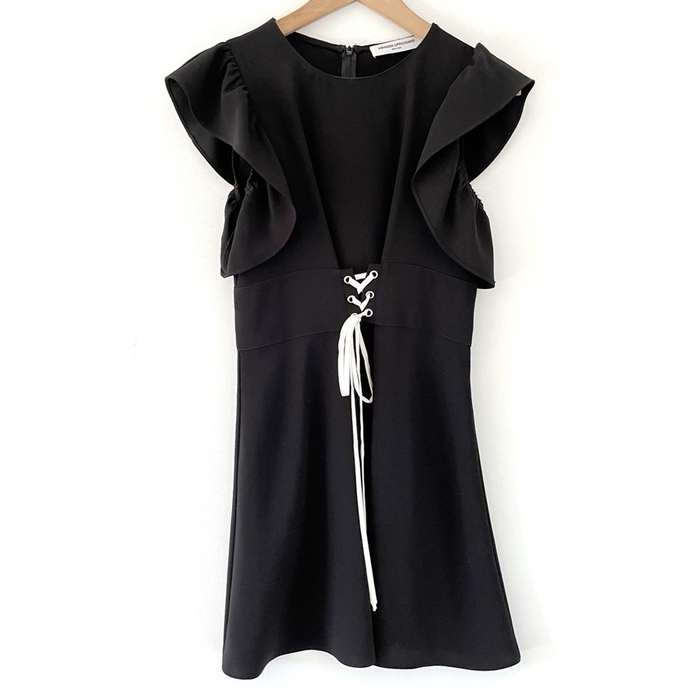 Amanda Uprichard Ruffle Shoulder Mini Black Dress
